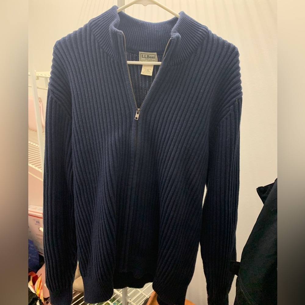 LL Bean Mens Navy Sweater Jacket Size Large, Excellent Condition